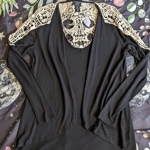 NWOT Black Open Cardigan w/ Skull Detail (Size M)